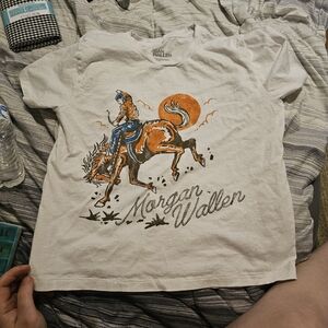 Womans White Graphic Tee - Orange & Blue Rodeo Design